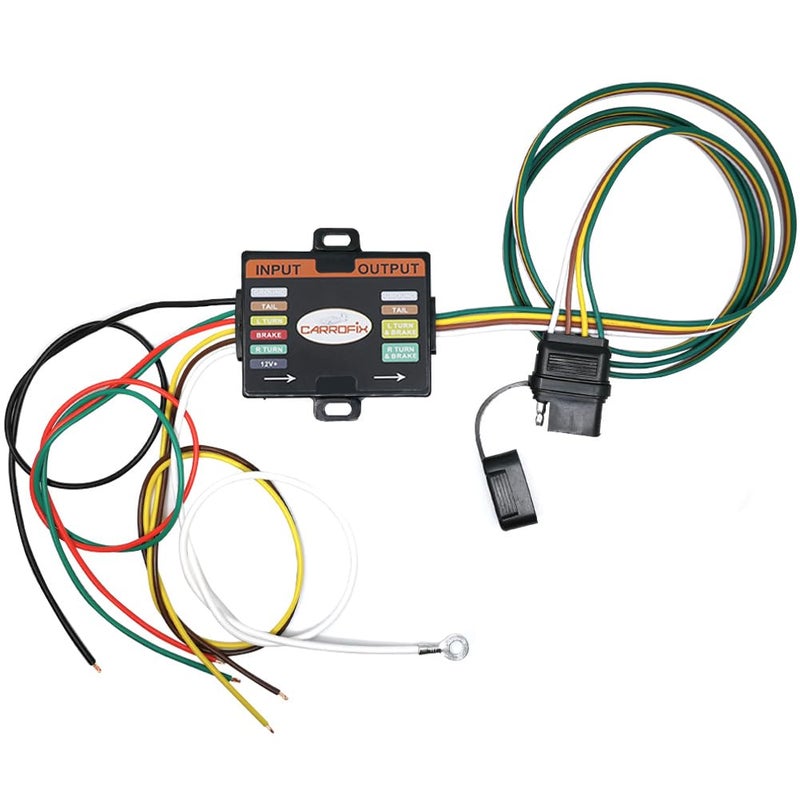 CARROFIX Powered 3-to-2-Wire Trailer Tail Light Converter with 1.5ft Leads and 4.8ft 4-Way Wiring Harness Connector - LED Compatible - Image 3